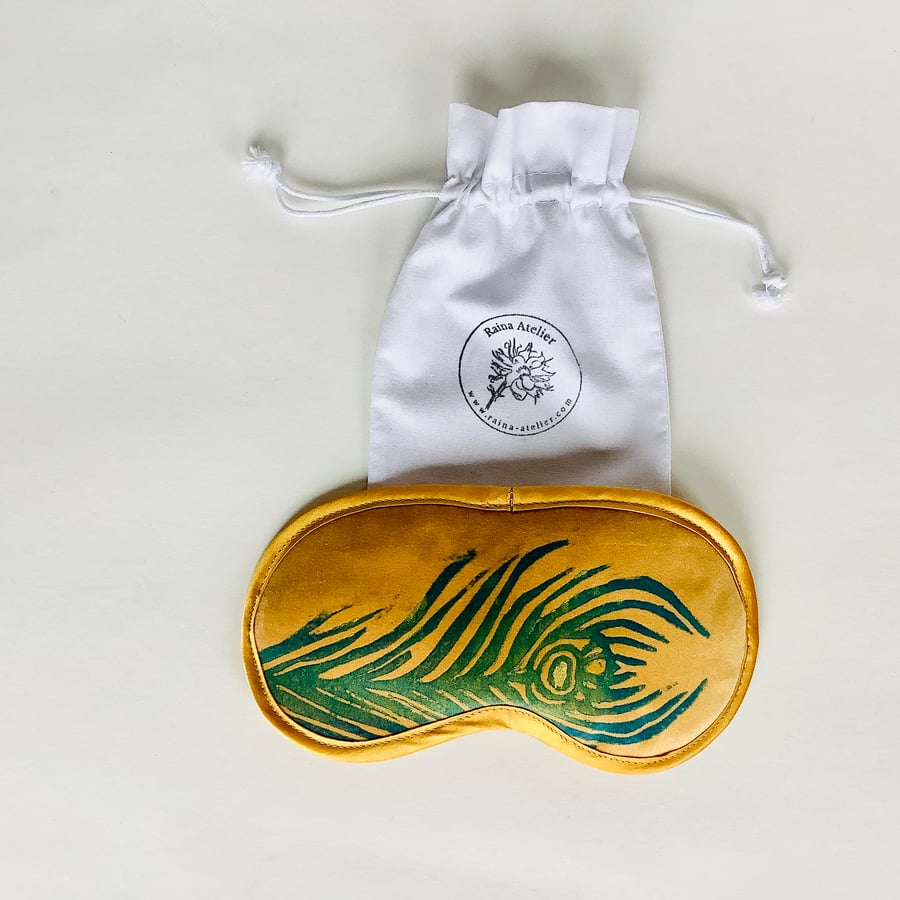 Yellow Large Peacock Feather lavender infused eye mask 