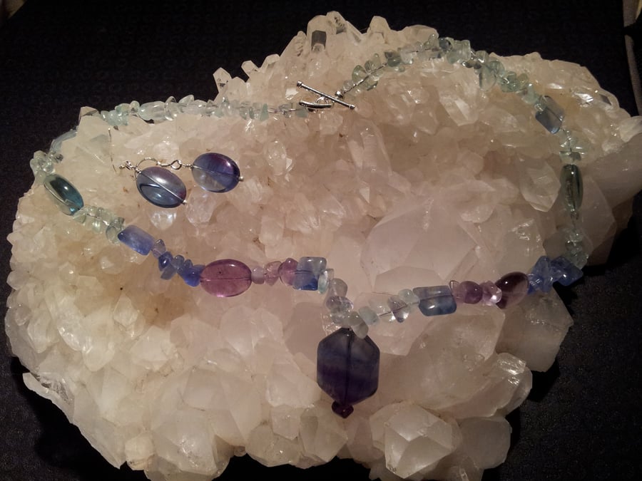 A Symphony of Fluorite Necklace and Earrings Set