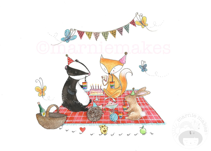 Badger's Birthday- A5 Giclee Print