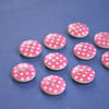 15mm Wooden Spotty Buttons Hot Pink With White Dots 10pk Spot Dot (SSP13)