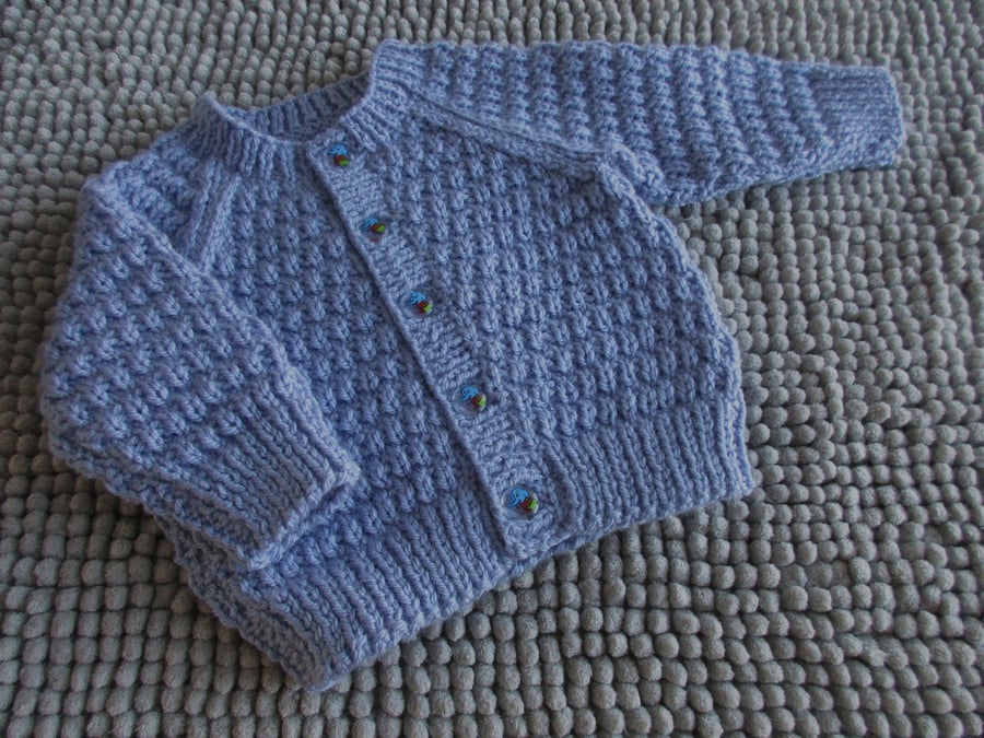 16" Patterned Round Neck Baby Cardigan (Light Denim Blue)