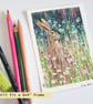 Hare in a wildflower meadow, small original artwork, letterbox gift - Image 1
