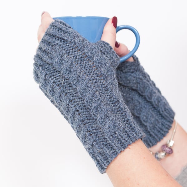 Denim fingerless gloves - Hand warmers - Fingerless mittens - Knitted gloves