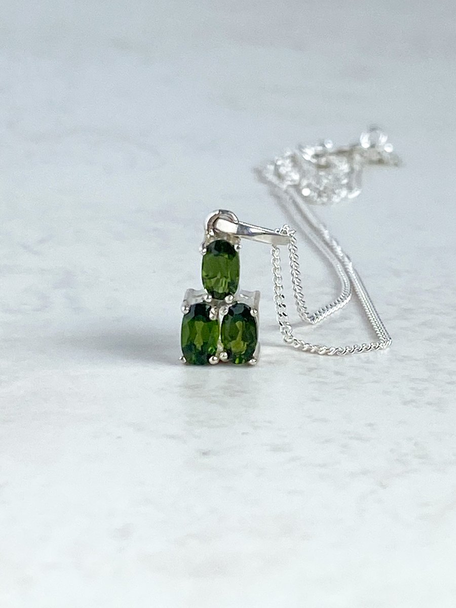 Triple chrome diopside sterling silver pendant - made in Scotland. 