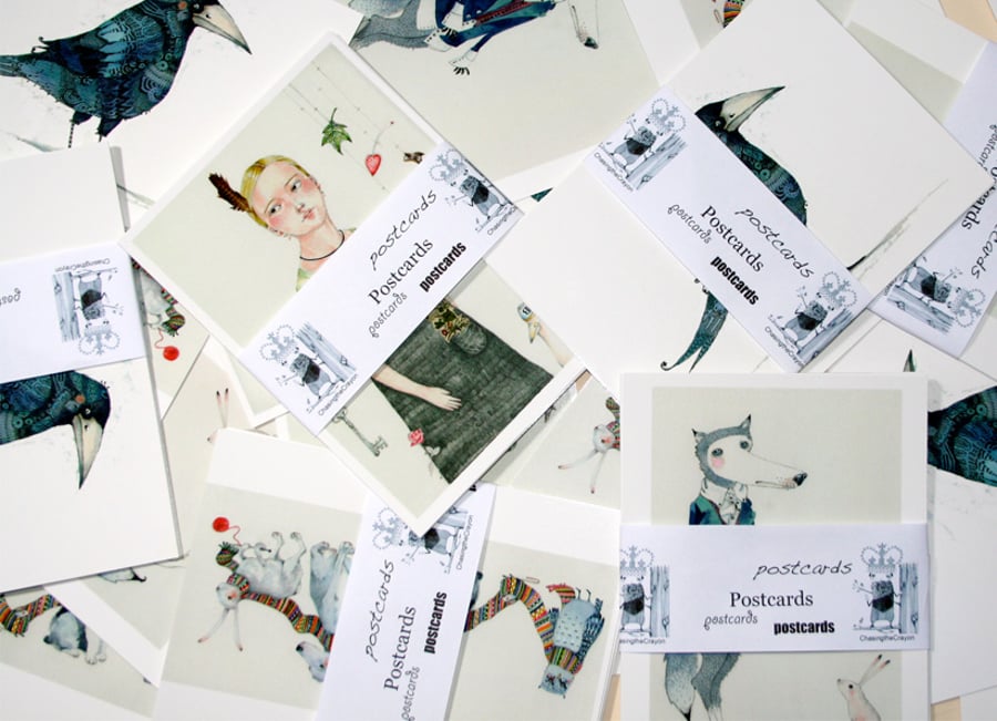 Cards Set of four illustrated postcards 4x6