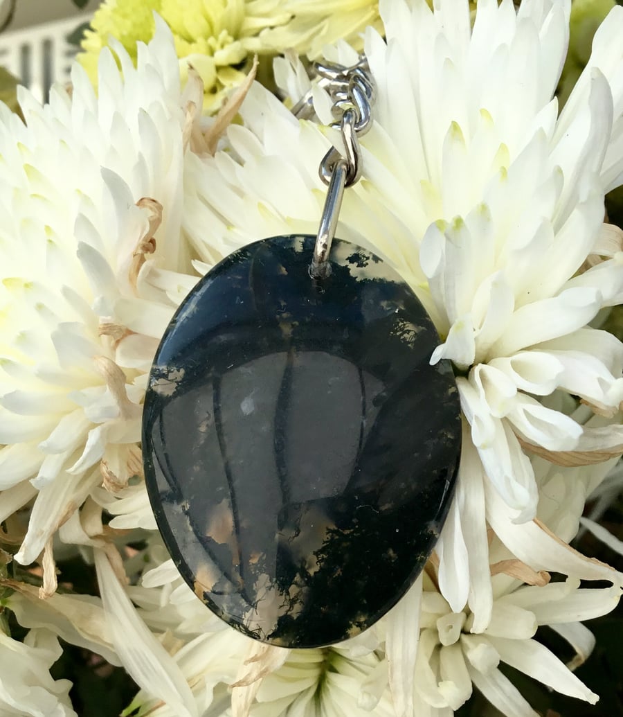 Listing for Frankie. Unusual Black Moss Agate Gemstone Keyring or Handbag Charm.