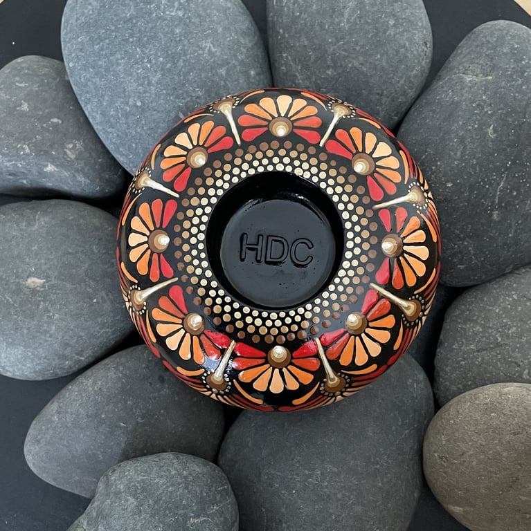 Orange Mandala Tea Light Candle Holder Acrylic Art Painting Hand Painted Unique