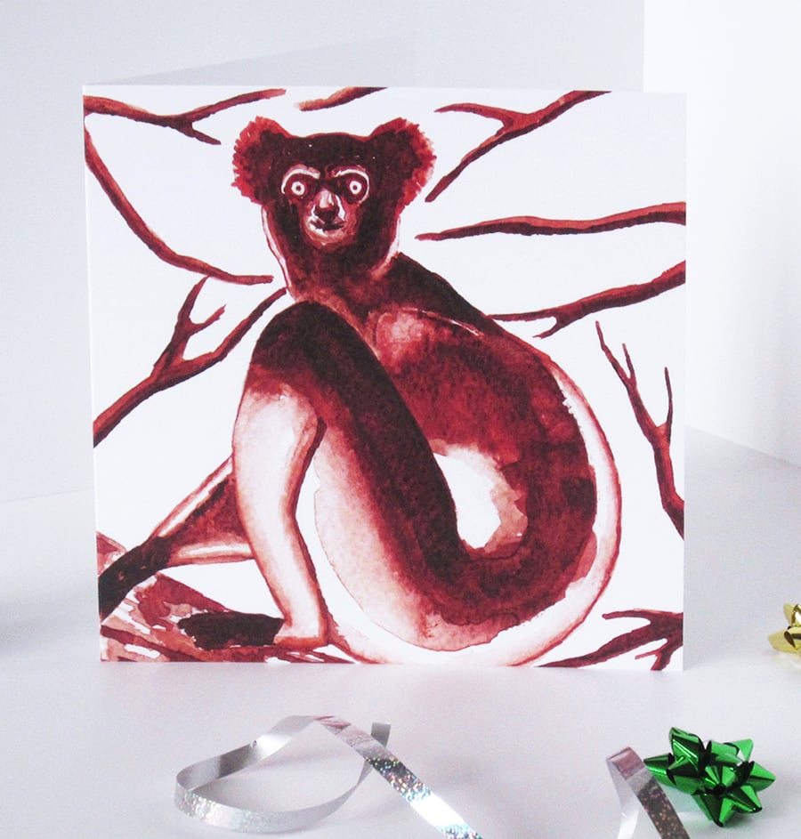 Indri Lemur Artwork Blank Greeting Card - 15 x 15cm