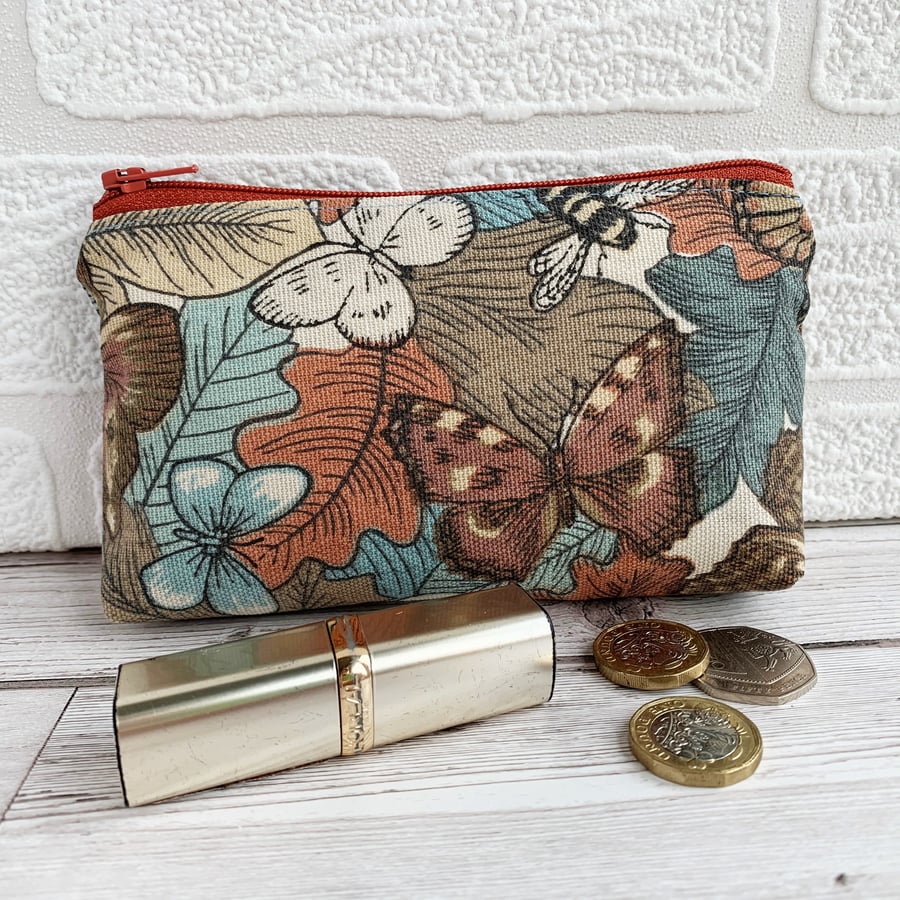 Large Purse, Coin Purse with Butterflies, Leaves and Bee