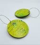 Lime green wooden disc earrings with hot pink, navy blue, white and yellow - Image 6