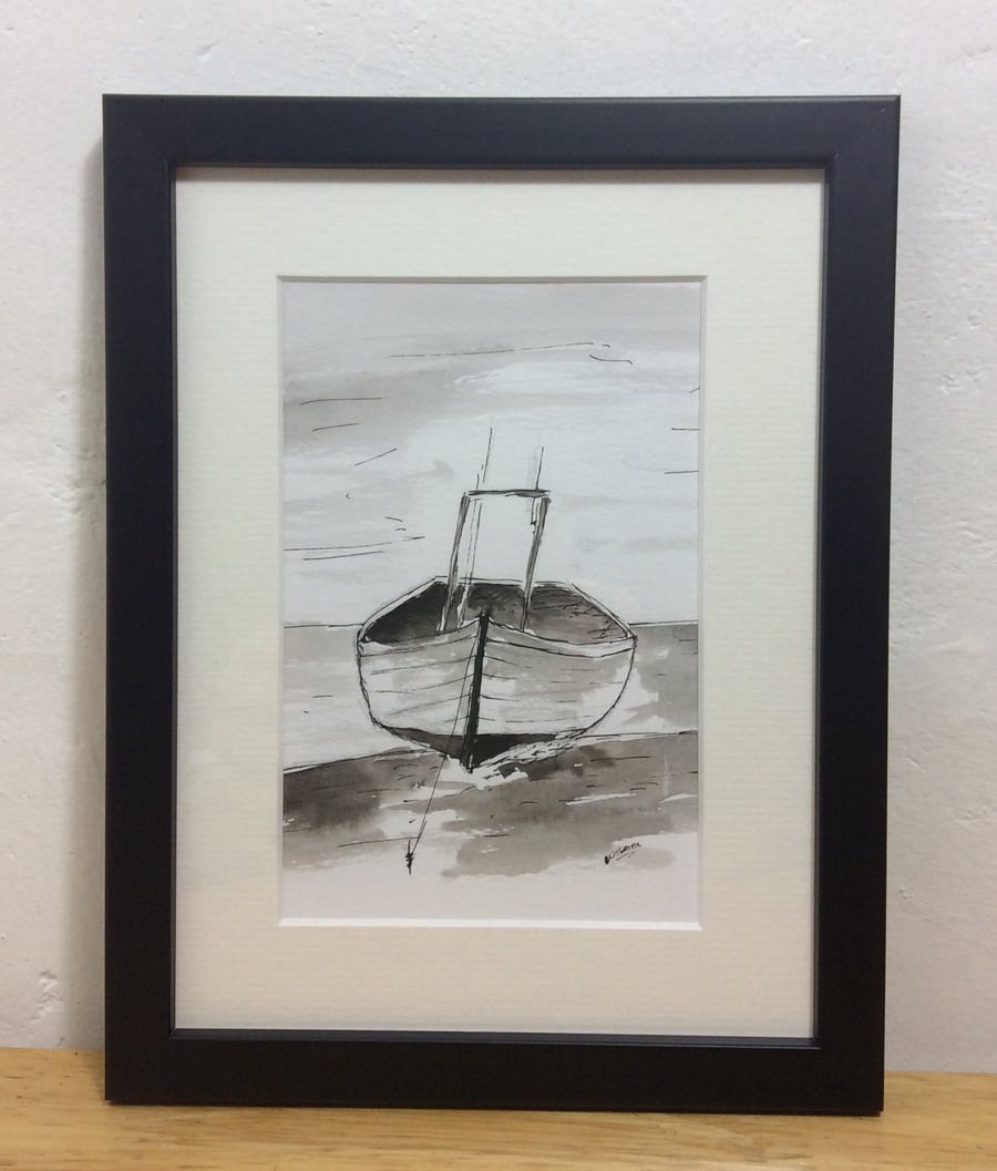 Fishing boat - framed original pen and ink
