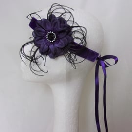 Dark Purple and Black Flower Vintage Flapper Headband