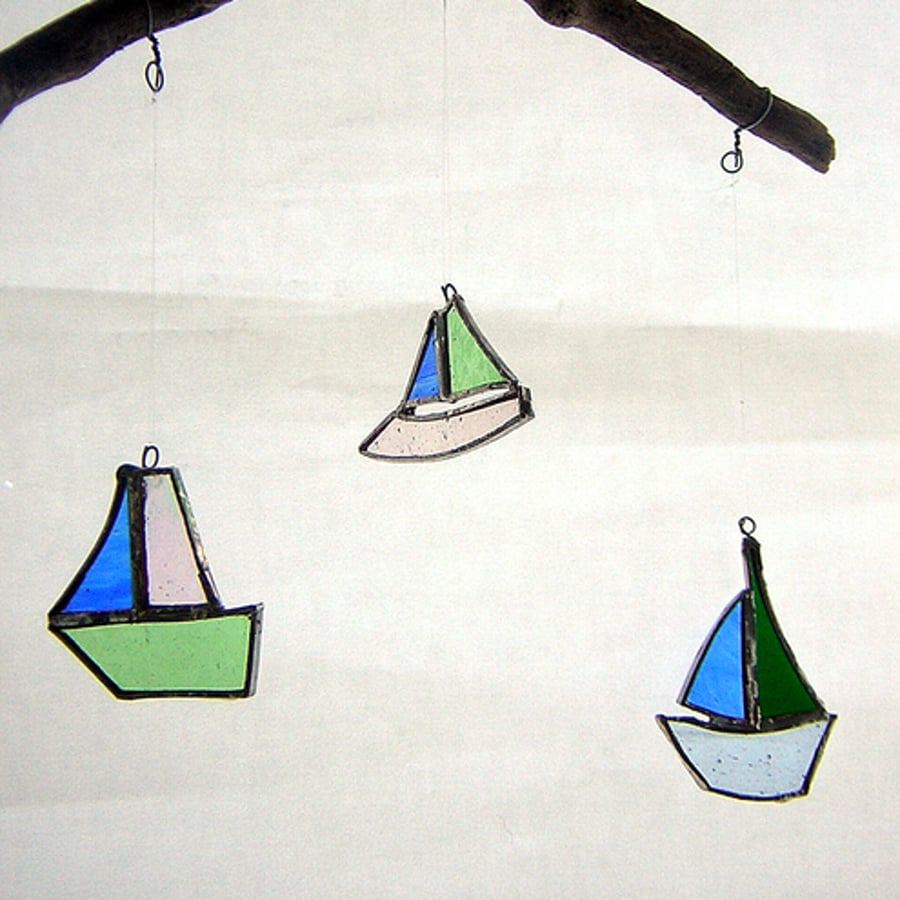 SALE, was £15 stained glass and driftwood boat mobile