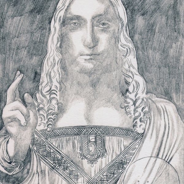 Salvator Mundi (after Leonardo), monoprint on paper, signed & numbered