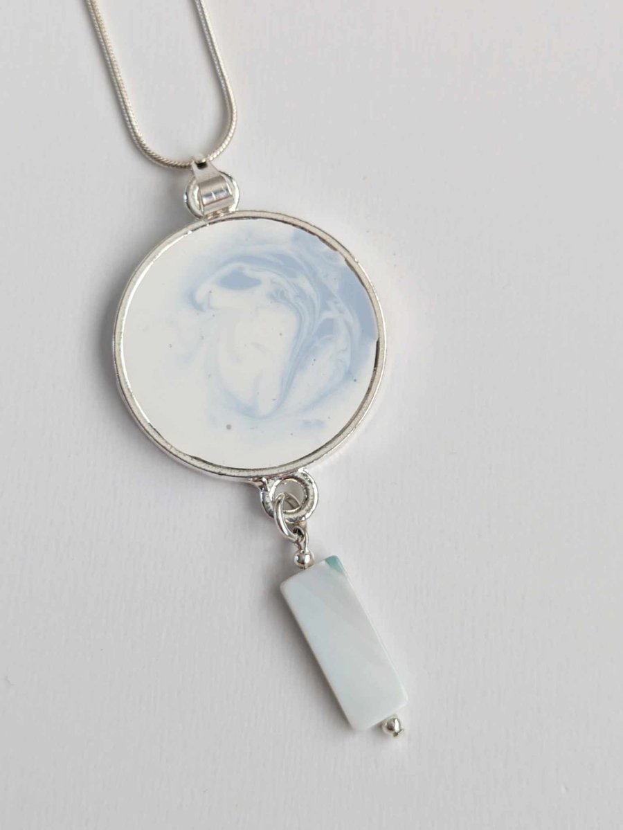 Round Resin Pendant With Mother Of Pearl Droplet