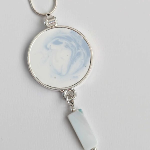 Round Resin Pendant With Mother Of Pearl Droplet