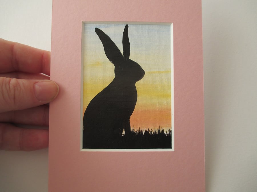 Bunny Rabbit ACEO Original Art Picture Painting Mounted