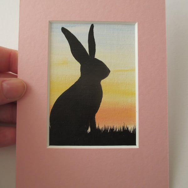 Bunny Rabbit ACEO Original Art Picture Painting Mounted