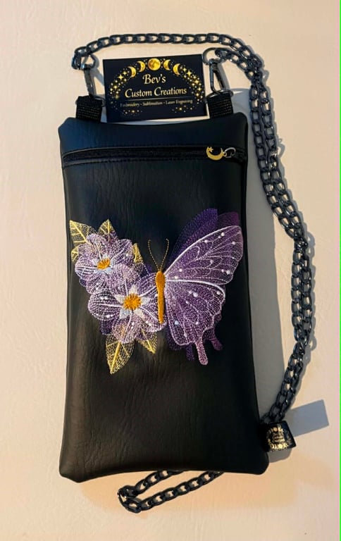 Purple Butterfly Embroidered Crossbody Bag - Floral Witchy Aesthetic  
