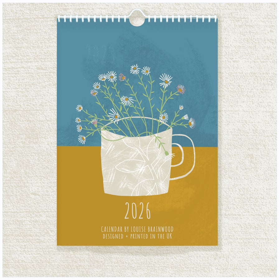 2026 Illustrated Flowers in Mugs Mini Wall Calendar