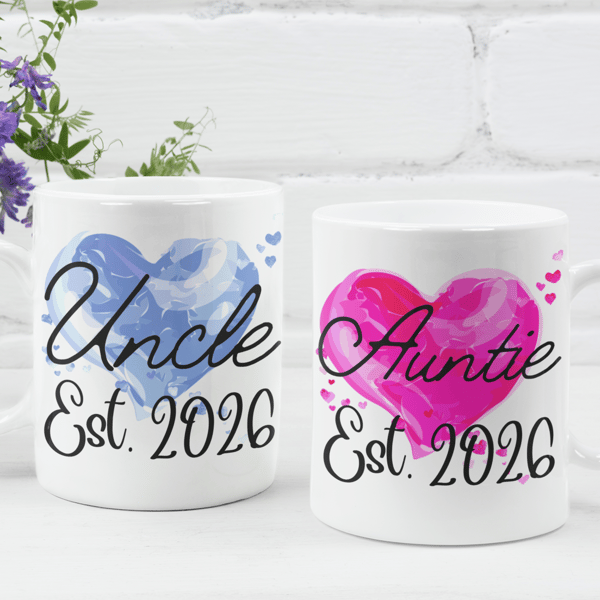 Auntie & Uncle Set Of Two Mugs New Auntie and Uncle 2026 Mugs Couple Gift Cute 