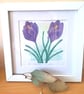 An original handprinted linoprint of Crocuses