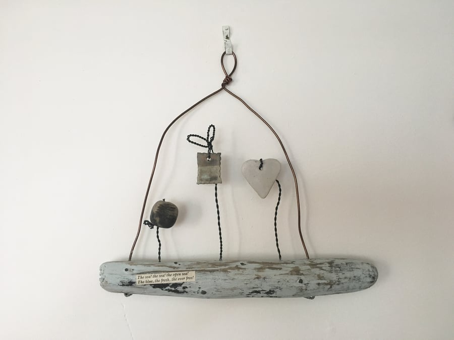 Driftwood wall hanger, pottery hanger, wire art, wire sculpture, home decor