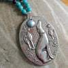 RESERVED FOR SUE. Pewter Greyhound Pendant Necklace with Swarovski Pearl