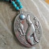 RESERVED FOR SUE. Pewter Greyhound Pendant Necklace with Swarovski Pearl