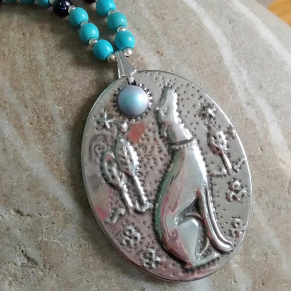 Pewter Greyhound Pendant Necklace with Swarovski Pearl and Choice of Necklace