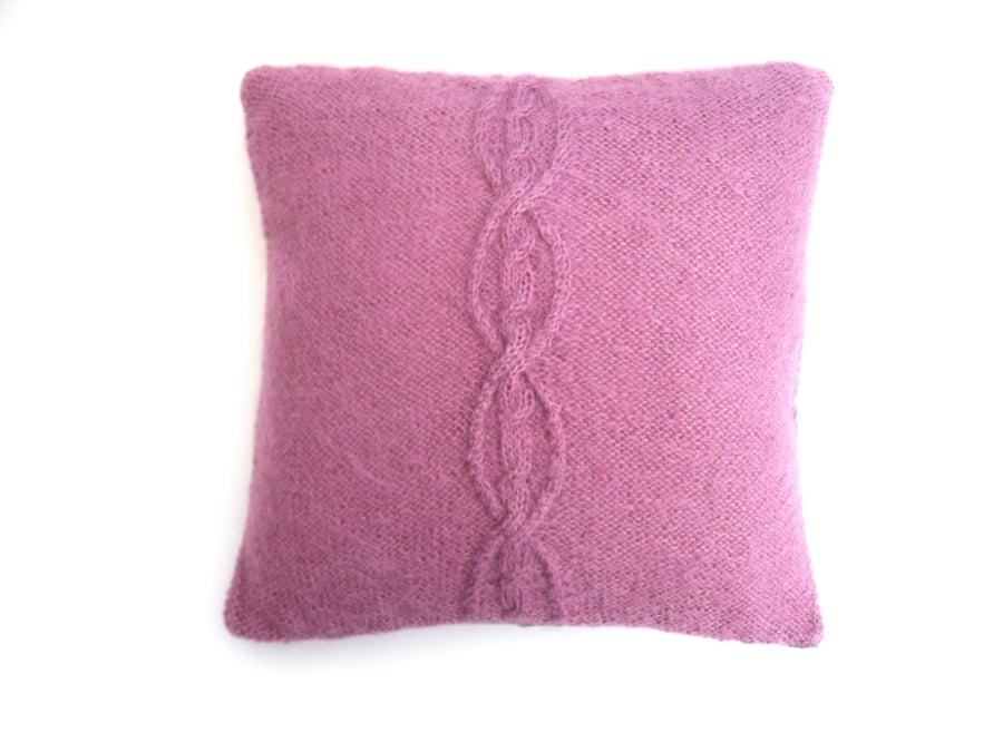 Pink Mohair Cushion cover 14" x 14" with blue & pink tartan back