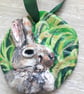 'Mr Rabbit" small rustic clay hanging sculpture.   - Image 2