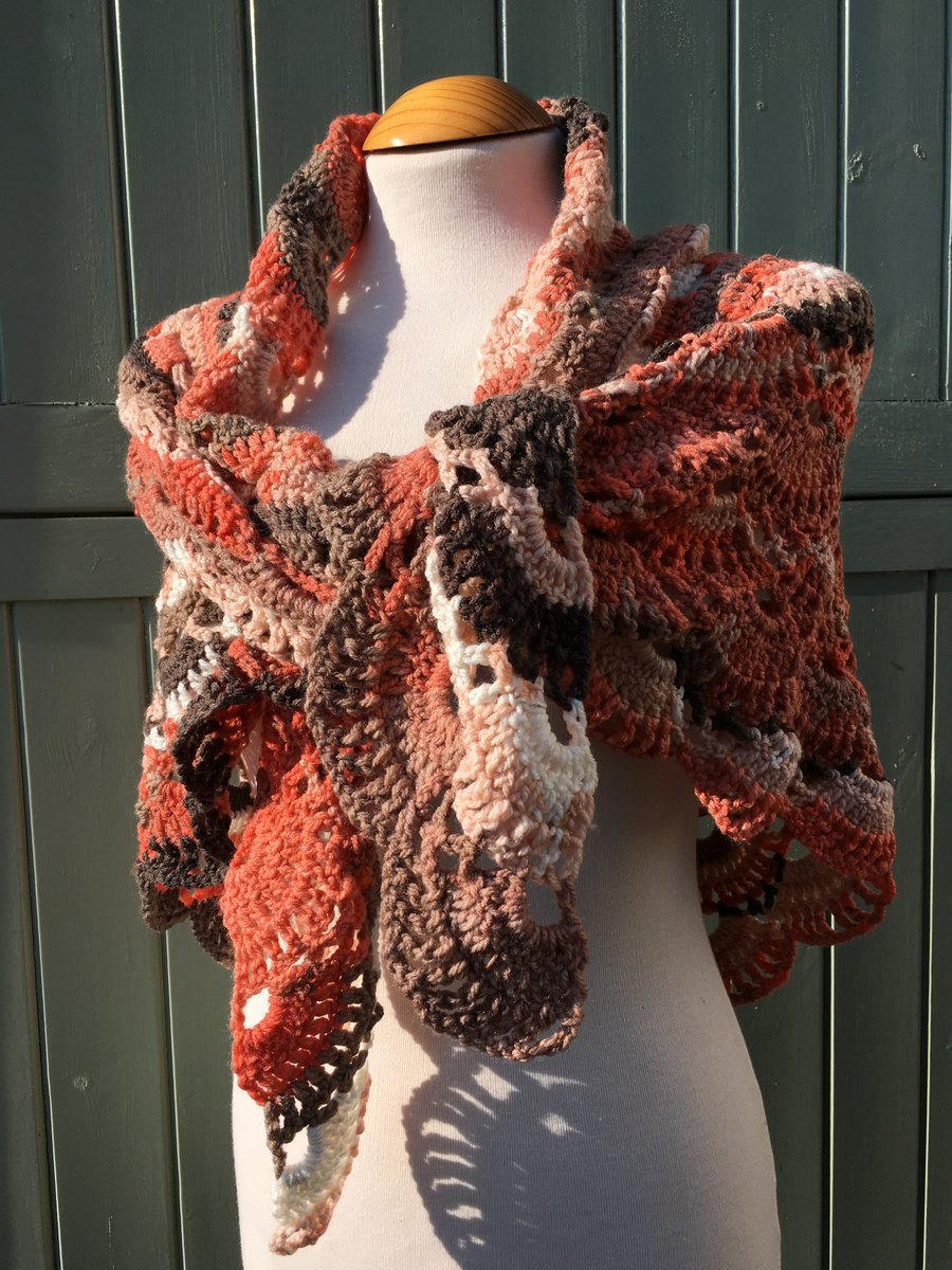 Scalloped Hand Crafted Autumn Shawl