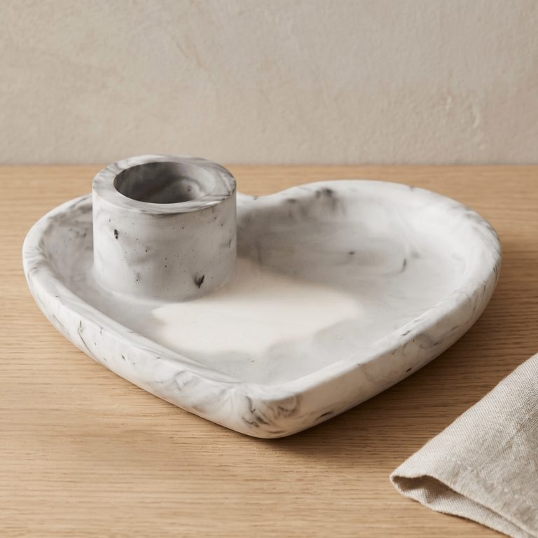 Smoky Grey Heart Candlestick with Trinket Tray