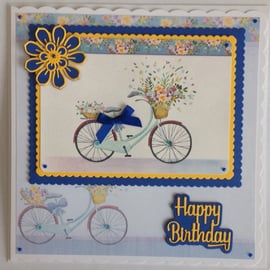 Handmade Card Birthday Bicycle with Basket of Flowers 3D Luxury Handmade Card