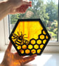Stained Glass Honey Bee Suncatcher Hexagonal Design - Image 1