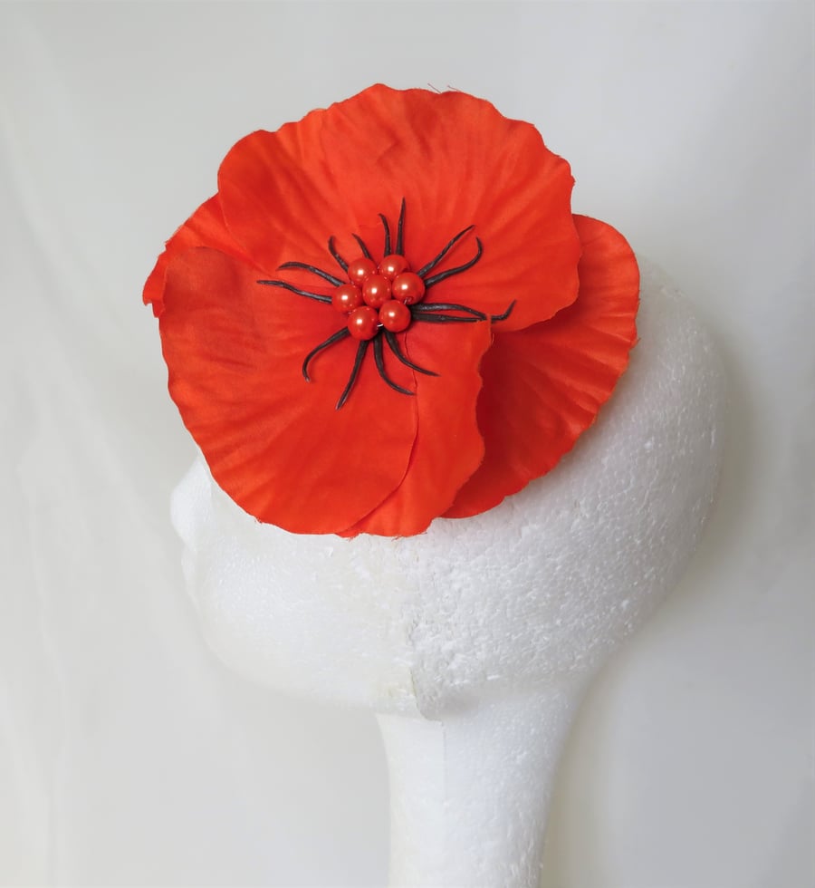 Orange Large Poppy Flower Hair Clip Accessory Retro Rockabilly Vintage Wedding