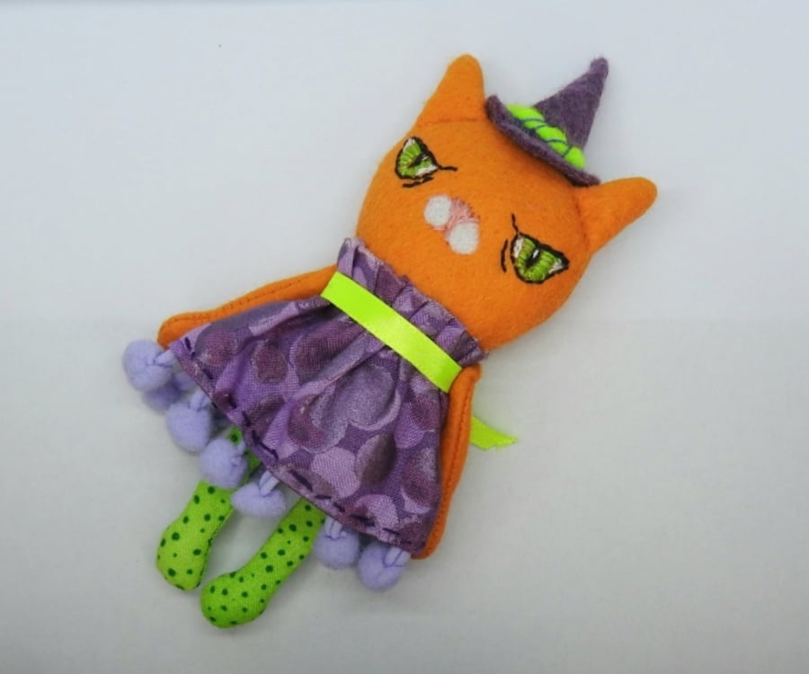 Handmade Miniature Cat Witch Ginger & Purple