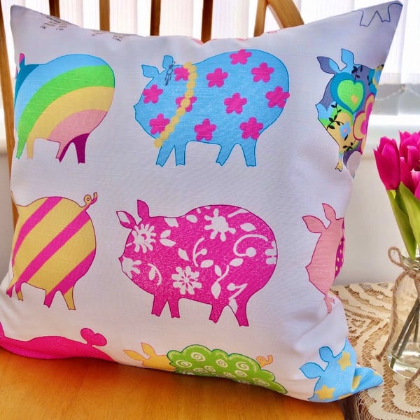 Bright Pigs - Double Sided Decorative Feature Cushion, Throw Pillow