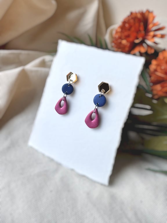 Hexagon & Hollow Tear Drop Autumn Earrings