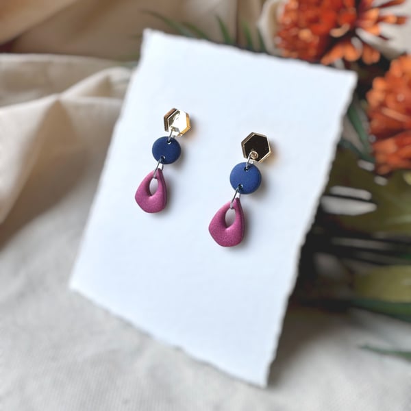 Hexagon & Hollow Tear Drop Autumn Earrings