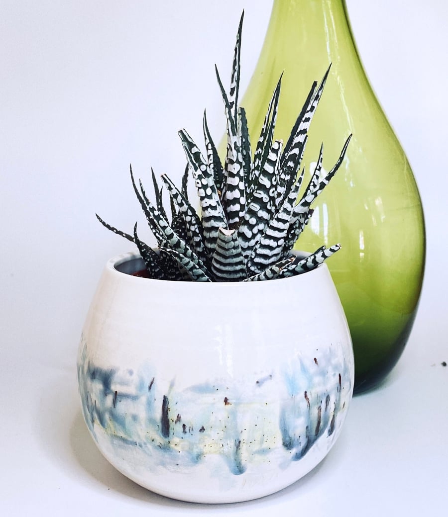 Organic curvy wheel thrown decorative pot made in Norfolk