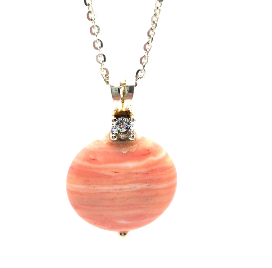 Rhodochrosite pendant necklace with 18 inch sterling silver chain