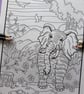 Elephant Jungle A4 Colouring Page Printable JPG by S Godwin Studio