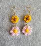 Polymer Clay Double Flower Earrings.  316 Surgical Stainless Steel