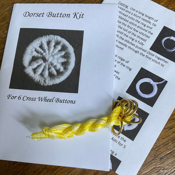Kit to Make 6 x Dorset Cross Wheel Buttons, Variegated Yellow, 15mm