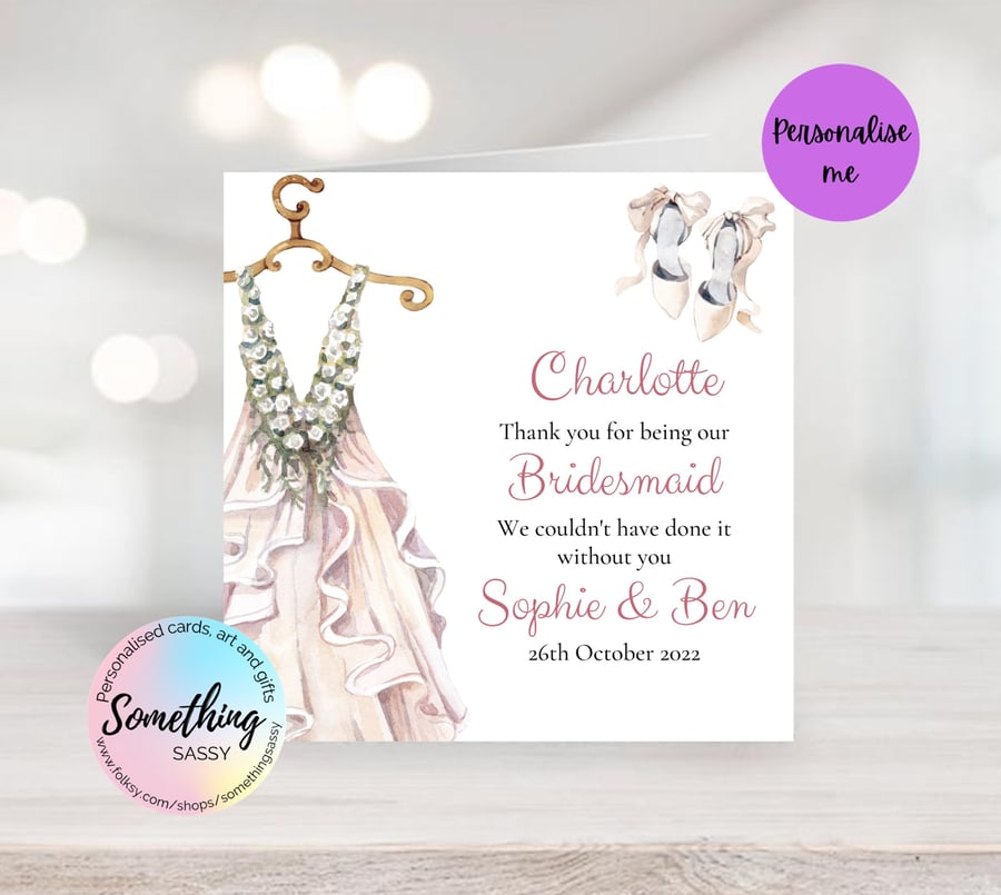 Personalised Wedding card for Maid of Honour or Bridesmaid