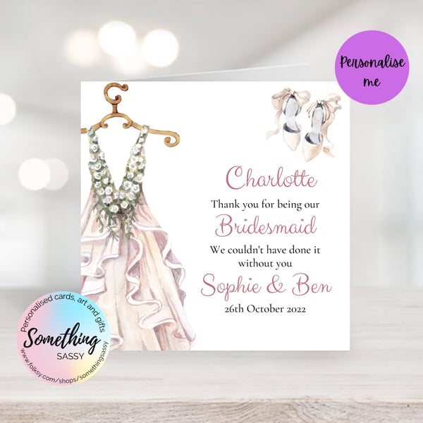 Personalised Wedding card for Maid of Honour or Bridesmaid