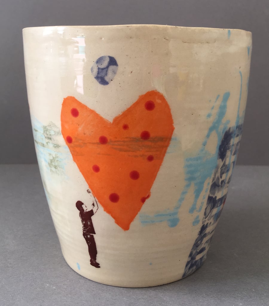 Vintage floral. Love heart. Handmade beaker. Graphic. Coffee lover. Colour.