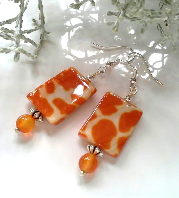 Carnelian & Mother of Pearl Silver Plated Earrings